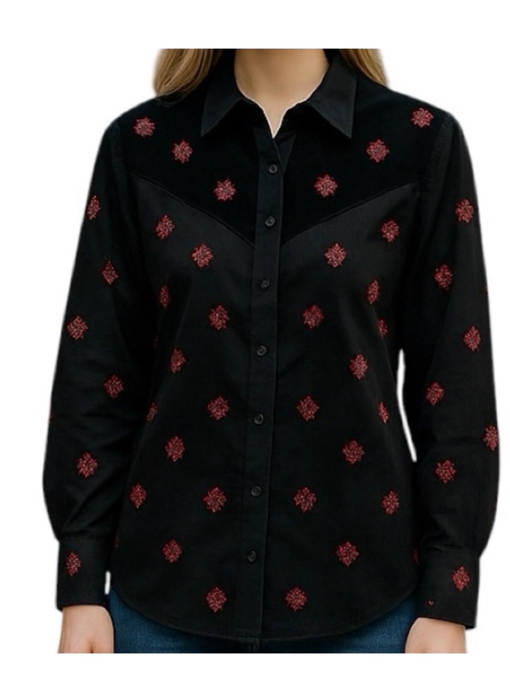 Johnny Was - Western Embroidered Button-Down Shirt with Velvet Yoke - Picture 15 of 15